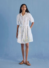 Sia Hand-Embroidered Floral Dress - White