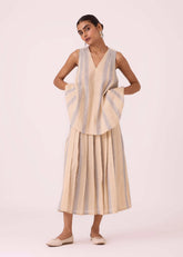 A Model Wearing Multicolor Handwoven Cotton Mikhail Beige Handwoven Skirt, curated by Only Ethikal