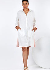 A Model Wearing Multicolor Pure Cotton Nida Multi Short Dress, curated by Only Ethikal