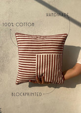 Stripes Block Printed Cotton Cushion Cover