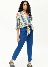 A Model Wearing Multicolor Organic Cotton Knotted Shirt Style , curated by Only Ethikal