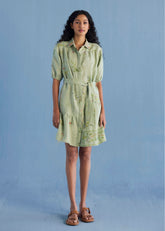 Sia Hand-Embroidered Floral Dress - Mint
