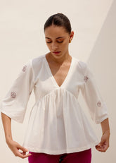 A Model Wearing White Hemp White Mia Top, curated by Only Ethikal