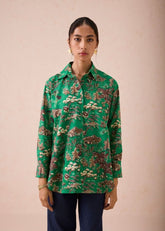 A Model Wearing Green Poplin Emerald Fields Classic Organic Cotton Shirt, curated by Only Ethikal