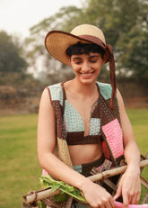 A Model Wearing Multicolor Upcycled Cotton Ava Kantha Patchwork Bralette, curated by Only Ethikal