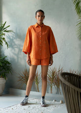 A Model Wearing Orange Pure Cotton Orangeade Co-Ord Set, curated by Only Ethikal