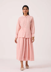 A Model Wearing Multicolor Handwoven Cotton Yeji Pink Handwoven Shirt, curated by Only Ethikal