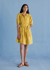 Sia Hand-Embroidered Floral Dress - Ochre