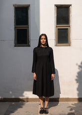 A Model Wearing Black Wool Black Starflowerdress , curated by Only Ethikal