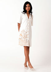 A Model Wearing White Handloom Cotton Taiwo Short Dress White, curated by Only Ethikal
