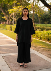 A Model Wearing Black Wool Dark Dimension Set, curated by Only Ethikal