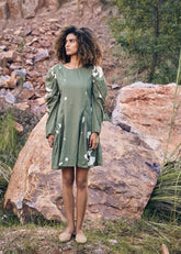 A Model Wearing Green Pure Cotton The Sense Dress curated by Only Ethikal