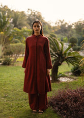 A Model Wearing Brown Wool Aleeza Tunic - Maroon, curated by Only Ethikal