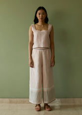 A Model Wearing Pink Linen Della Border Linen Culottes- Blush, curated by Only Ethikal