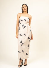 A Model Wearing Multicolor Upcycled Denim Denise Printed Dress, curated by Only Ethikal