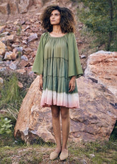 A Model Wearing Green Pure Cotton Afar Times Dress curated by Only Ethikal