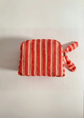 Sustainable Quilted Cotton Travel Pouch- Organizer- Pink & Red Stripes