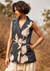 A Model Wearing White Cotton Mul Monoch Waistcoat curated by Only Ethikal