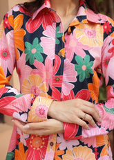 A Model Wearing Multicolor Organic Cotton Rio Shirt- Mosaic Pink Print, curated by Only Ethikal