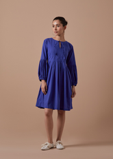 A Model Wearing Blue Handwoven Cotton Empress Dress, curated by Only Ethikal