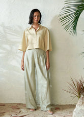 A Model Wearing Yellow Pure Cotton Sunglow Shirt, curated by Only Ethikal