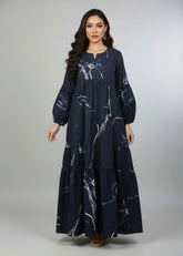 A Model Wearing Multicolor Mul Cotton Midnight Bloom Tiered Maxi Dress, created by Only Ethikal