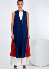 A Model Wearing Blue Pure Cotton Nara Indigo Long Jacket, curated by Only Ethikal