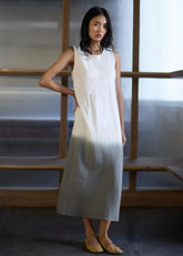 A Model Wearing Grey Linen Iro Ombre Hand-Dyed Linen Dress- Grey, curated by Only Ethikal