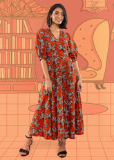 A Model Wearing Red Cotton Suzy Wrap Dress, curated by Only Ethikal