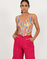 A Model Wearing Multicolor Organic Cotton Scribble Linen Corset , curated by Only Ethikal