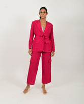 A Model Wearing Multicolor Organic Cotton Viva Magenta Linen Blazer Co -Ord , curated by Only Ethikal