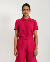 A Model Wearing Pink Organic Cotton Viva Magenta Linen Crop Top , curated by Only Ethikal