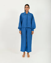 A Model Wearing Blue Organic Cotton Classic Blue Linen Co- Ord Set , curated by Only Ethikal