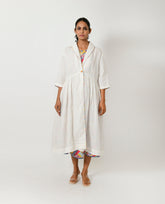 A Model Wearing Multicolor Organic Cotton Offwhite Linen Jacket , curated by Only Ethikal