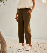 A Model Wearing White Pure Cotton Olive Dreams Trouser curated by Only Ethikal