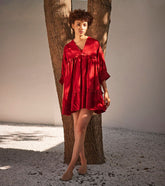A Model Wearing Red Pure Cotton Crimson Love Dress curated by Only Ethikal