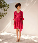 A Model Wearing Pink Pure Cotton First Love Wrap Dress curated by Only Ethikal