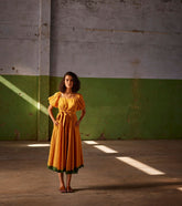 A Model Wearing Yellow Pure Cotton Simmering Sunshine curated by Only Ethikal