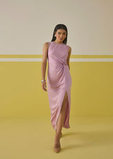 A Model Wearing Multicolor Lavender Blossom Tencel Knotted Dress , curated by Only Ethikal