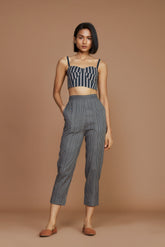 Grey With Charcoal Striped Corset & Pant Co-Ord Set(2 Pcs)