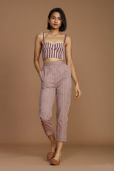 Ivory With Mauve Striped Corset & Pant Co-Ord Set(2 Pcs)
