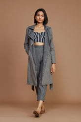 Grey With Charcoal Striped Trench Jacket
