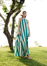 A Model Wearing Multicolor Linen Cotton Green Stripesbirds Of Paradise, curated by Only Ethikal
