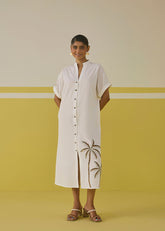 A Model Wearing Multicolor Organic Cotton Popin Sunshine Palm Organic Cotton Maxi Dress , curated by Only Ethikal