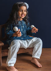 Unisex Organic Zoo Print Indigo Kurta & White Pants