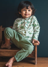 Unisex Organic Fish Print Kurta & Mint Pants