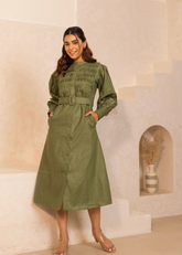 A Model Wearing Green Hemp Groove Dress Green, curated by Only Ethikal