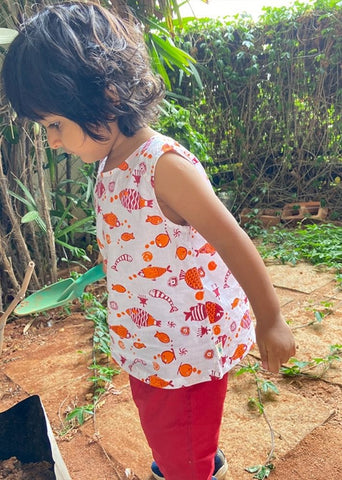 Unisex Organic Koi Jhabla Pj Bag - Koi Red Jhabla & Peach Jhabla With Red Pants