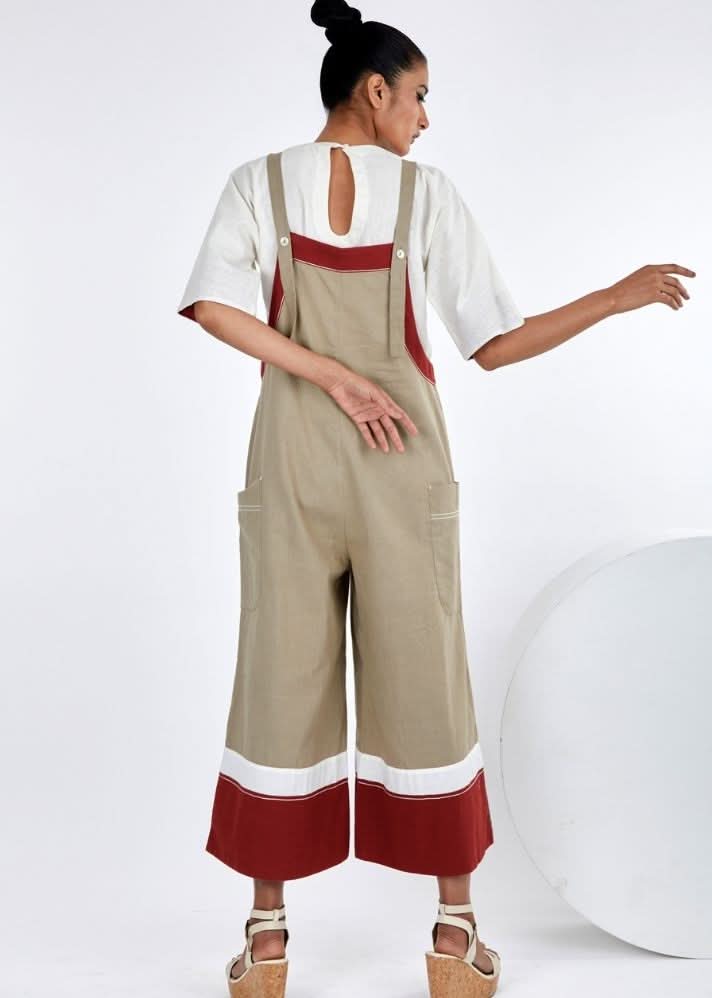 A Model Wearing Beige Pure Cotton O'Hara Grey-Beige Jumpsuit, curated by Only Ethikal