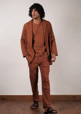 Men'S Brown Crush T-Shirt, Pants  & Jacket Set (3 Pcs)